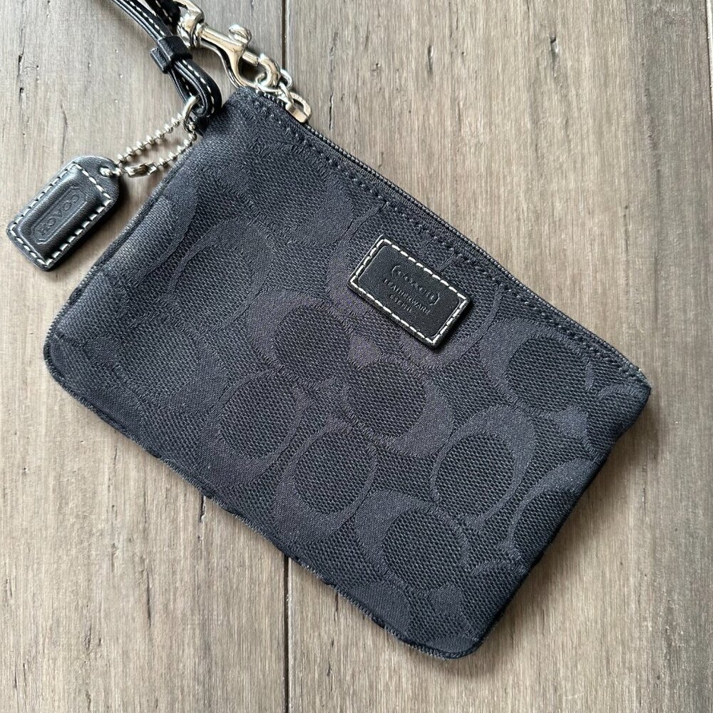 Vintage Y2K Coach Signature Canvas Black Wristlet Wallet Mini Bag Purse